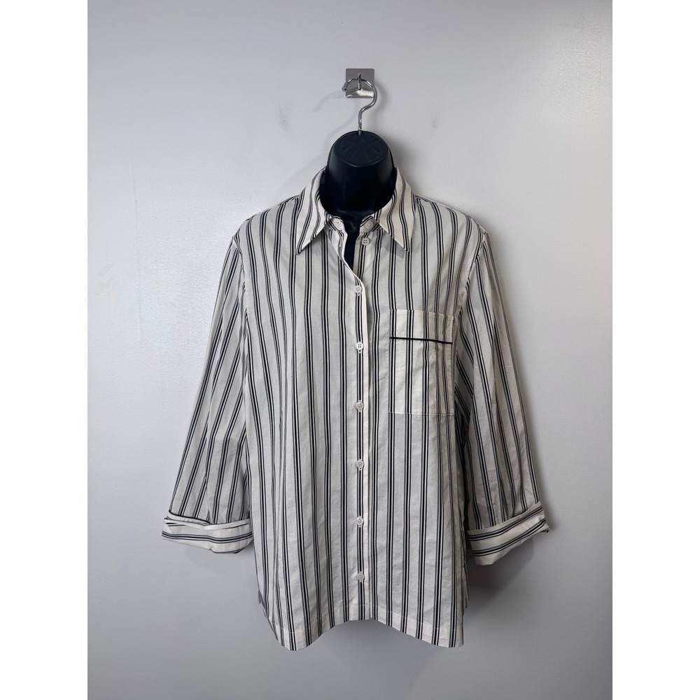 NWT COS Women Piped Striped Button Down Shirt Long Sleeve Blouse Size 4